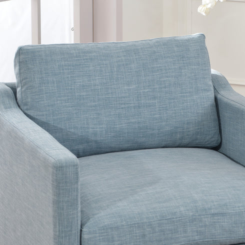 Goose Down Feathers Upholstered Armchair – Blue Square Arm Accent Chair | Plush Feather-Filled Chair | Kinwell Furniture | Cloud-Soft, Timeless Design