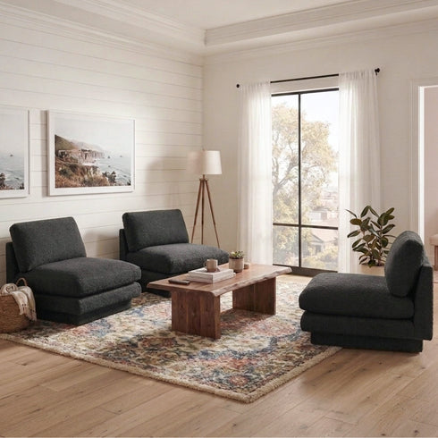 Montyne Bouclé Armless Chair - Comfortable Accent Chair | Side Chairs for Living Room | Kinwell Furniture | Oversize Accent Chairs & Large Accent Chairs