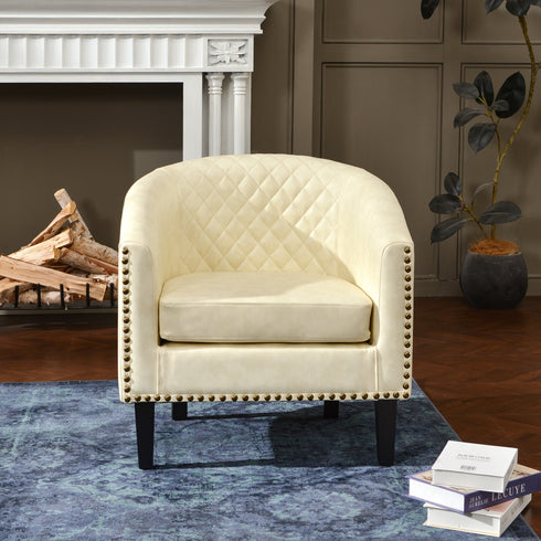 Logan Faux Leather Tufted Club Chair - Cream Accent Chair | Decorative Accent Chairs | Kinwell Furniture | Modern Accent Chairs