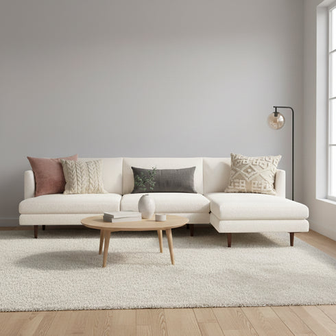 Samuel Tapered Arm Two-Piece Sectional – Bouclé Cream Modular Sectional Sofa | 3-Seater Couch | Kinwell Furniture | Contemporary Mid-Century Style