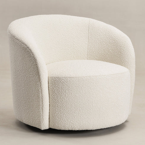 Everitte Bouclé Swivel Barrel Chair - Cream Modern Swivel Chair | Swivel Accent Chairs | Kinwell Furniture | Swivel Armchairs