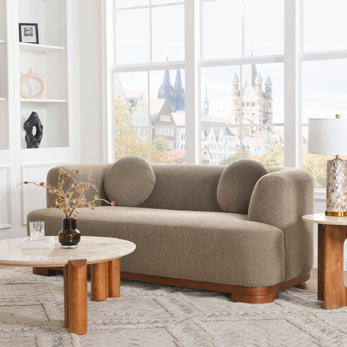 Otto Bouclé Loveseat in Teddy Brown – Modern Boucle 2 Seater Sofa | Small Apartment Sofa | Cozy Loveseat Couch | Kinwell Furniture