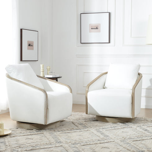 Barnett Swivel Barrel Chair - Pearl White Modern Swivel Chair | Swivel Accent Chairs | Kinwell Furniture | Swivel Armchairs