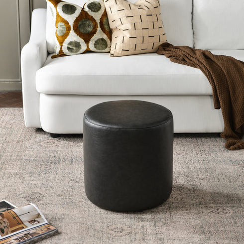Elof Faux Leather Ottoman - Compact & Versatile Pouf | Living Room Footrest | Kinwell Furniture | Contemporary Ottomans