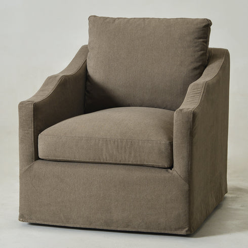 Charles Slipcover Swivel Barrel Chair – Brown Modern Swivel Chair | Slipcover Swivel Chairs | Kinwell Furniture | Swivel Armchairs