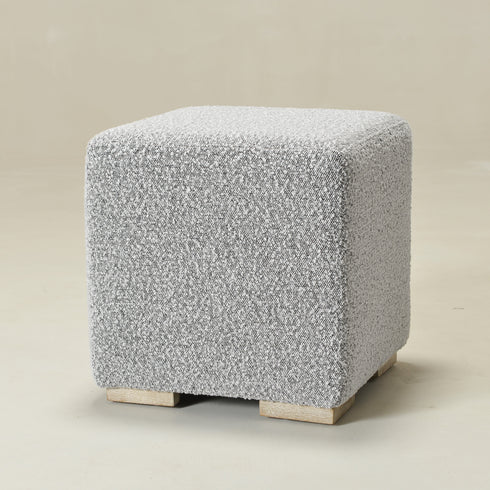 Bouclé Square Ottoman – BlackWhite Modern Footstool | Small Upholstered Ottomans | Kinwell Furniture | Minimalist Cube Poufs