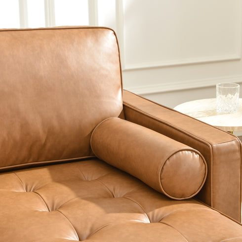 Tiziano Tufted 2-Piece Sectional Sofa – Camel Faux Leather Reversible Chaise Couch with Accent Pillows | Mid-Century Modern L-Shaped Sofa | Kinwell Furniture