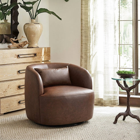 Ashlie Faux Leather Swivel Chair - Brown Modern Swivel Chair | Swivel Accent Chairs | Kinwell Furniture | Swivel Armchairs