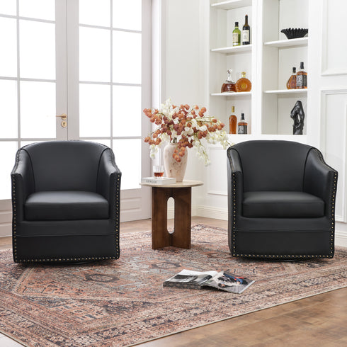 Lawton Faux Leather Tufted Swivel Chair – Black Industrial Modern Swivel Chair | Faux Leather Office & Lounge Chair | Kinwell Furniture | High Back Chair