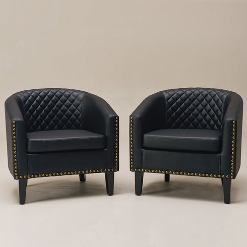 Logan Faux Leather Tufted Club Chair - Black Accent Chair | Decorative Accent Chairs | Kinwell Furniture | Modern Accent Chairs
