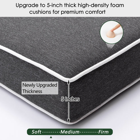 Ranu Extra Thick Outdoor Cushion Set – Gray Patio Chair Cushions | Outdoor Seat & Back Cushions | Weather-Resistant Outdoor Cushions | Kinwell Furniture