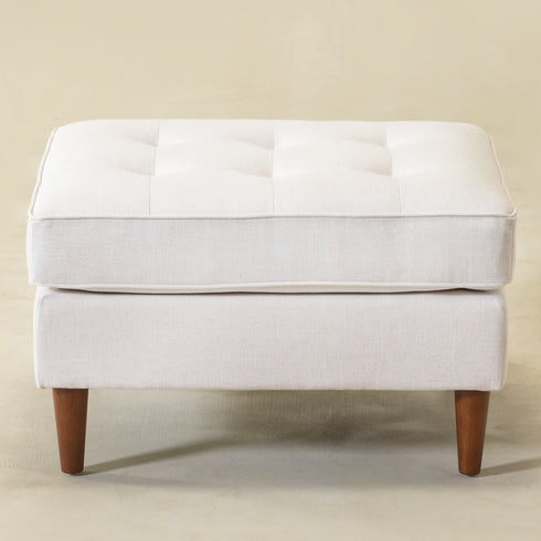 Tiziano Tufted Ottoman – Linen Rectangular Footrest & Accent Seat | Mid-Century Upholstered Pouf | Ivory Ottoman