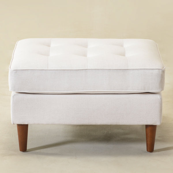 Tiziano Tufted Ottoman – Linen Rectangular Footrest & Accent Seat | Mid-Century Upholstered Pouf | Ivory Ottoman