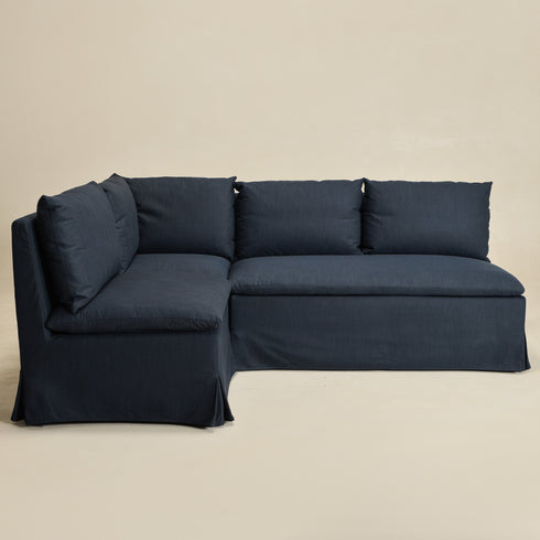 Nelly Performance L-Shape Banquette - Indigo Modern L-Shape Banquette | L-Shape Banquette Seating | Kinwell Furniture | Modular Dining Banquette Set