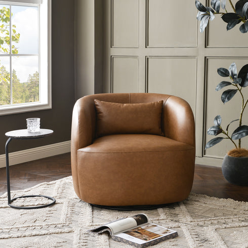 Ashlie Faux Leather Swivel Chair - Camel Modern Swivel Chair | Faux Leather Armchairs | Kinwell Furniture | Swivel Accent Chairs