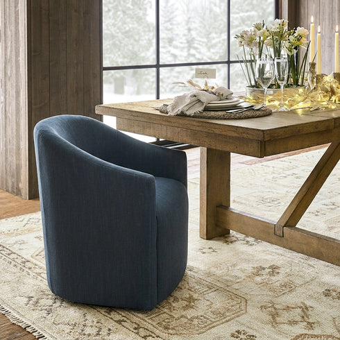Rafa Performance Dining Chair with Casters �Rolling Armchair for Dining Room | Dining Chairs with Casters | Kinwell Furniture | Performance Fabric Upholstery