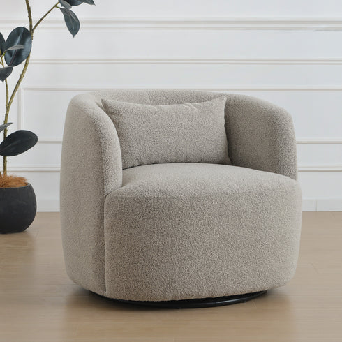 Ashlie Bouclé Swivel Barrel Chair - Taupe Modern Swivel Chair | Swivel Accent Chairs | Kinwell Furniture | Swivel Armchairs