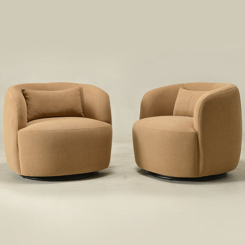 Ashlie Chenille Swivel Barrel Chair - Brown Modern Swivel Chair | Swivel Accent Chairs | Kinwell Furniture | Swivel Armchairs