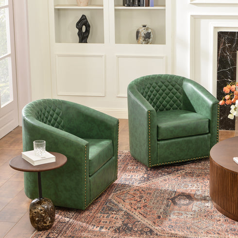 Logan Faux Leather Tufted Swivel Club Chair - Modern Swivel Chair | Swivel Accent Chairs | Kinwell Furniture | Swivel Armchairs
