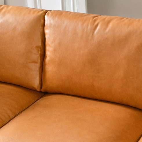 Samuel Tapered Arm Two-Piece Sectional – Leather Camel Chaise Sectional Sofa | 3-Seater Couch | Kinwell Furniture | Mid-Century Modern Design