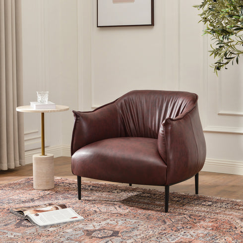 Kadar Leather Barrel Chair-Red Modern Leather Chair | Accent Chairs | Kinwell Furniture | Barrel Chairs