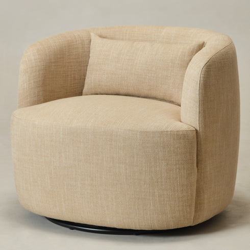 Ashlie Linen Swivel Barrel Chair - Wheat Modern Swivel Chair | Swivel Accent Chairs | Kinwell Furniture | Swivel Armchairs