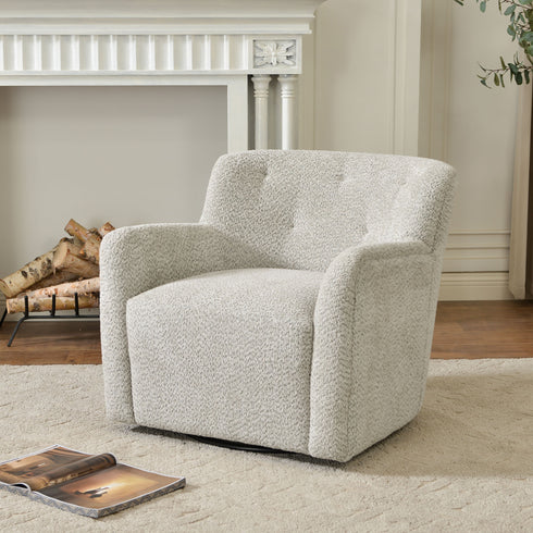 Vestie Chenille Swivel Barrel Chair - GrayGreen Modern Swivel Chair | Swivel Accent Chairs | Kinwell Furniture | Swivel Armchairs