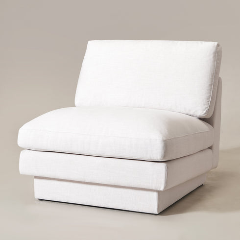 Linen Blend Down Feather Upholstered Accent Chair – Cream Modern Armless Slipper Chair | Goose Down Filled Lounge Chair with Removable Cushions | Kinwell Furniture | Extra Wide Accent Chair