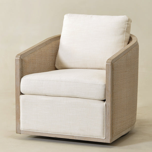Claude Linen Swivel Cane Chair