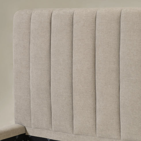 Agnes Linen Platform Bed - Beige / Gray Upholstered Bed | Queen & King Platform Beds | Kinwell Furniture | Modern Linen Bed Frames