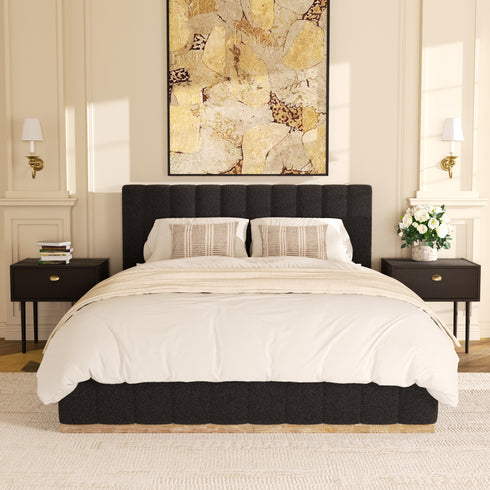 Agnes Bouclé Bed Frame with Headboard-White Modern Bed Frame | Platform Beds | Kinwell Furniture | Bedroom Bed Headboard