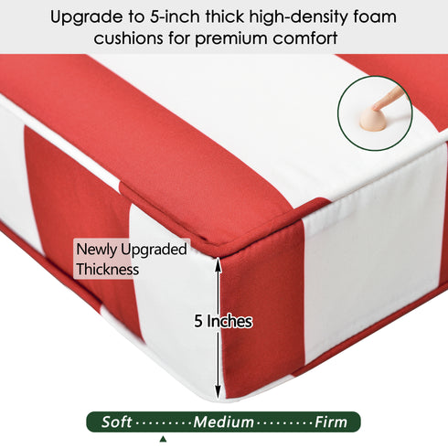 Ranu Extra Thick Outdoor Cushion Set – Red Striped Patio Chair Cushions | Outdoor Seat & Back Cushions | Weather-Resistant Outdoor Cushions | Kinwell Furniture