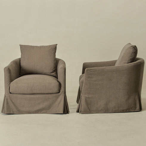 Eliza Slipcover Swivel Barrel Chair – Brown Swivel Armchair | Washable Slipcover Chair | Kinwell Furniture | Cozy Lounge Chair