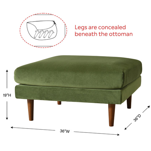 Albert Linen Blend Ottoman – Footrest & Pouf | Living Room Accent Seat | Kinwell Furniture | Contemporary Ottoman | Green