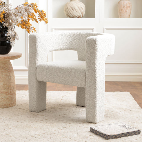 Herbert Modern Bouclé Armchair - Cream Top Rated Accent Chair | Accent Sitting Chairs | Kinwell Furniture | Modern Sitting Room Chairs