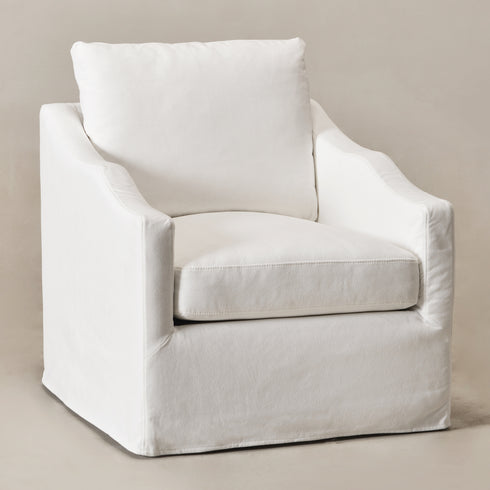 Charles Slipcover Swivel Barrel Chair – Pure White Modern Swivel Chair | Slipcover Swivel Chairs | Kinwell Furniture | Swivel Armchairs