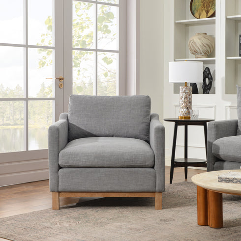 Goose Down Feathers Upholstered Armchair – Gray Square Arm Accent Chair | Plush Feather-Filled Chair | Kinwell Furniture | Cloud-Soft, Timeless Design