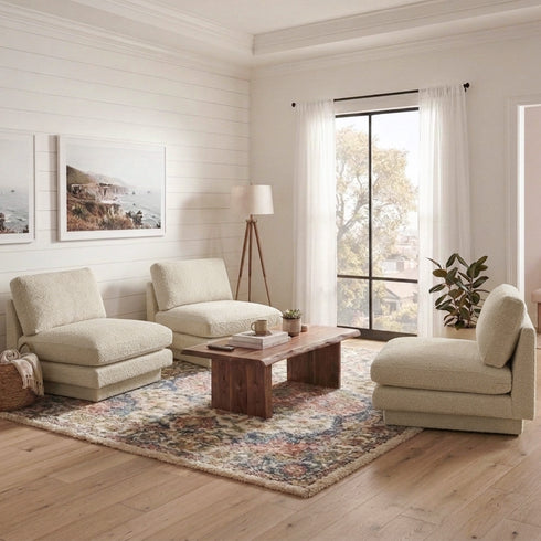 Montyne Bouclé Armless Chair - Comfortable Accent Chair | Side Chairs for Living Room | Kinwell Furniture | Oversize Accent Chairs & Large Accent Chairs