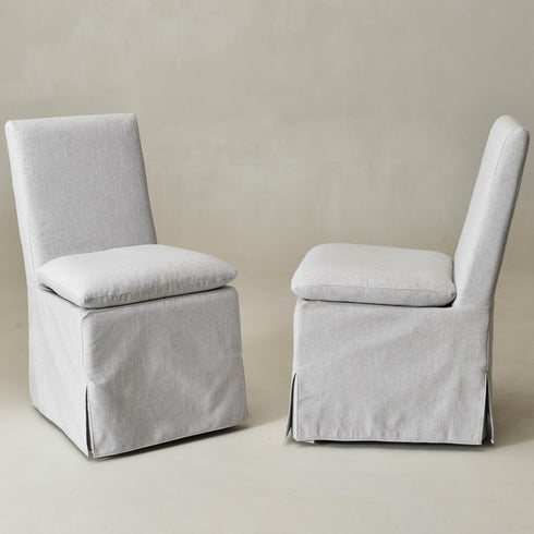 Diane Slipcover Performance Dining Chair with Casters - Light Gray Upholstered Dining Chair | Modern Dining Chairs | Kinwell Furniture | Performance Fabric Dining Chairs