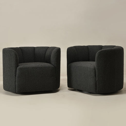 Wilton Bouclé Swivel Barrel Chair - Black Petal Back Modern Swivel Chair | Swivel Accent Chairs | Kinwell Furniture | Swivel Armchairs