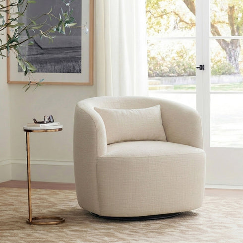 Ashlie Linen Swivel Barrel Chair - Ivory Modern Swivel Chair | Swivel Accent Chairs | Kinwell Furniture | Swivel Armchairs