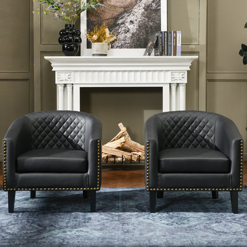 Logan Faux Leather Tufted Club Chair - Black Accent Chair | Decorative Accent Chairs | Kinwell Furniture | Modern Accent Chairs