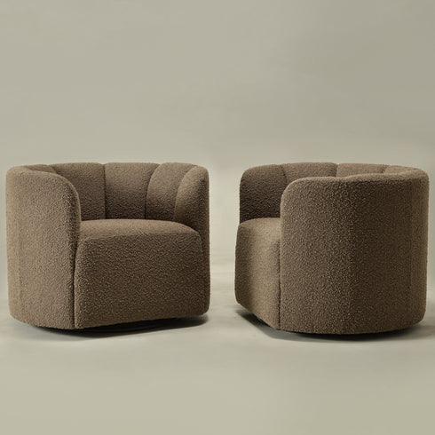Wilton Bouclé Swivel Barrel Chair - Teddy Brown Petal Back Modern Swivel Chair | Swivel Accent Chairs | Kinwell Furniture | Swivel Armchairs