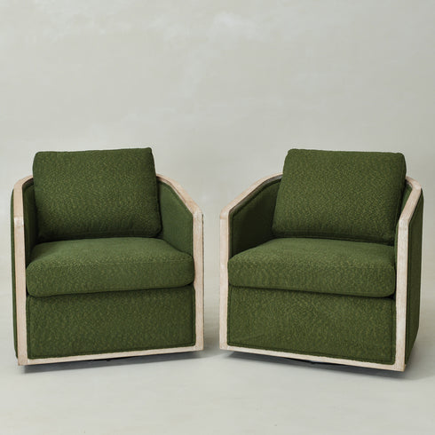 Claude Bouclé Swivel Barrel Chair - Green Modern Swivel Chair | Swivel Accent Chairs | Kinwell Furniture | Swivel Armchairs