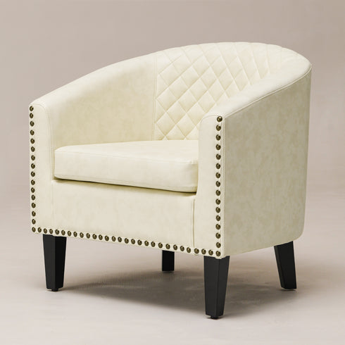 Logan Faux Leather Tufted Club Chair - Cream Accent Chair | Decorative Accent Chairs | Kinwell Furniture | Modern Accent Chairs