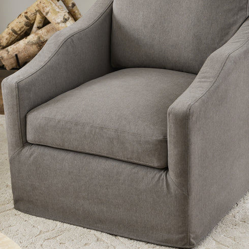 Charles Slipcover Swivel Barrel Chair – Slate Gray Modern Swivel Chair | Slipcover Swivel Chairs | Kinwell Furniture | Swivel Armchairs