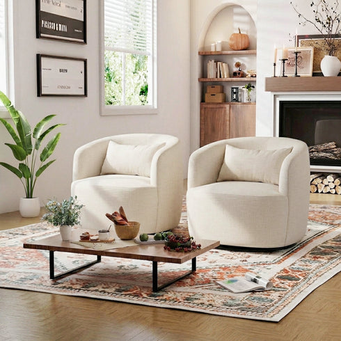 Ashlie Linen Swivel Barrel Chair - Ivory Modern Swivel Chair | Swivel Accent Chairs | Kinwell Furniture | Swivel Armchairs