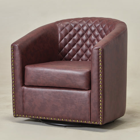 Logan Faux Leather Tufted Swivel Club Chair - Red Modern Swivel Chair | Swivel Accent Chairs | Kinwell Furniture | Swivel Armchairs