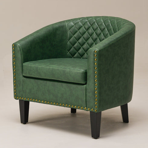 Logan Faux Leather Tufted Club Chair - Green Accent Chair | Decorative Accent Chairs | Kinwell Furniture | Modern Accent Chairs
