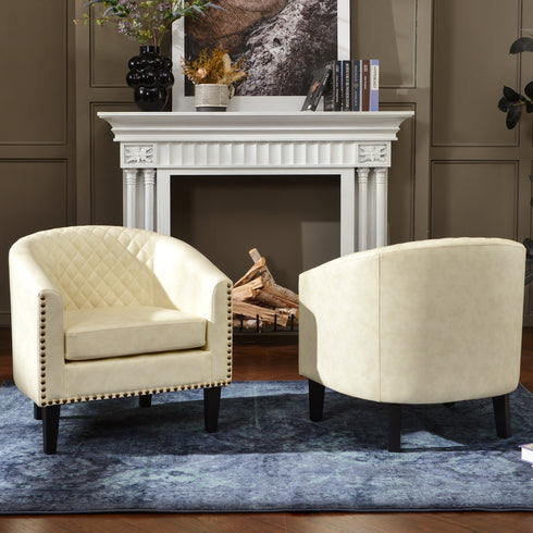 Logan Faux Leather Tufted Club Chair - Cream Accent Chair | Decorative Accent Chairs | Kinwell Furniture | Modern Accent Chairs